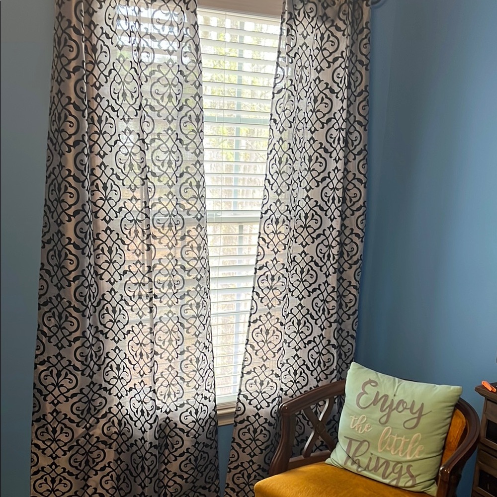 S.L. Fashions Black and Gray Curtains with Geometric Accents (4 Panels)